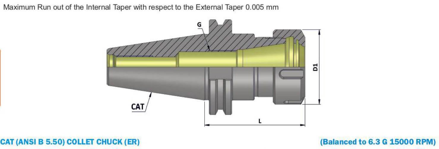 CAT50 ER40 080 ER Collet Chuck (Balanced to G6.3 15000 RPM)